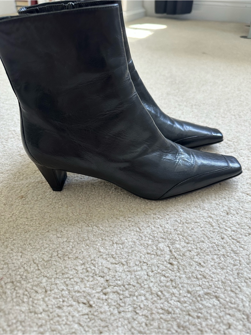 Jeffrey Campbell Black Leather Square-Toe Zip Ankle Booties - Picture 3 of 7